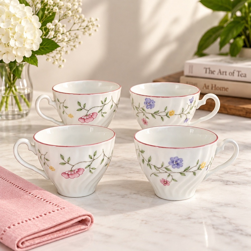 Johnson Brothers Summer Chintz Tea Cups Set of 4 Floral Swirl Made in England